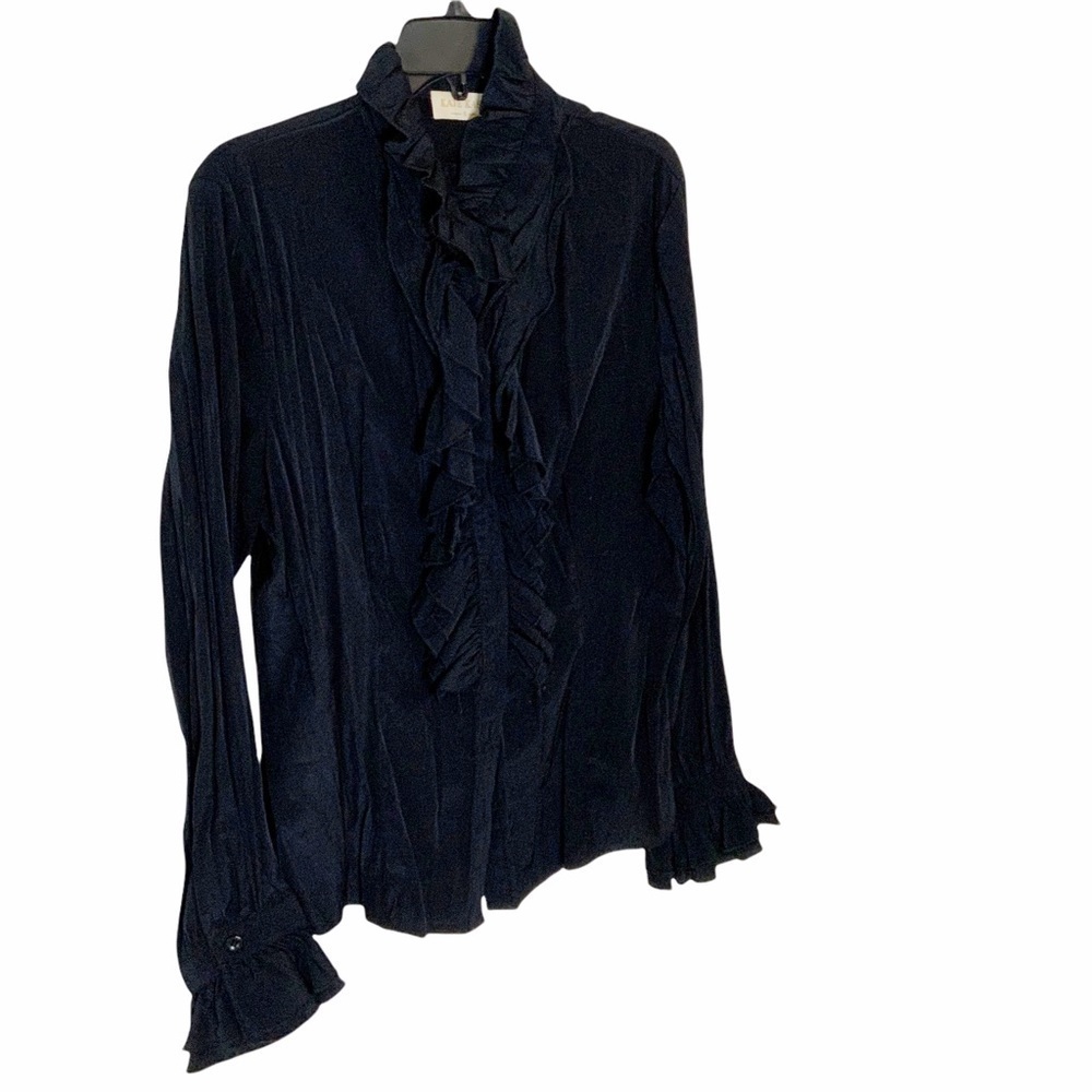 KATE KASIN black blouse with frills. XL